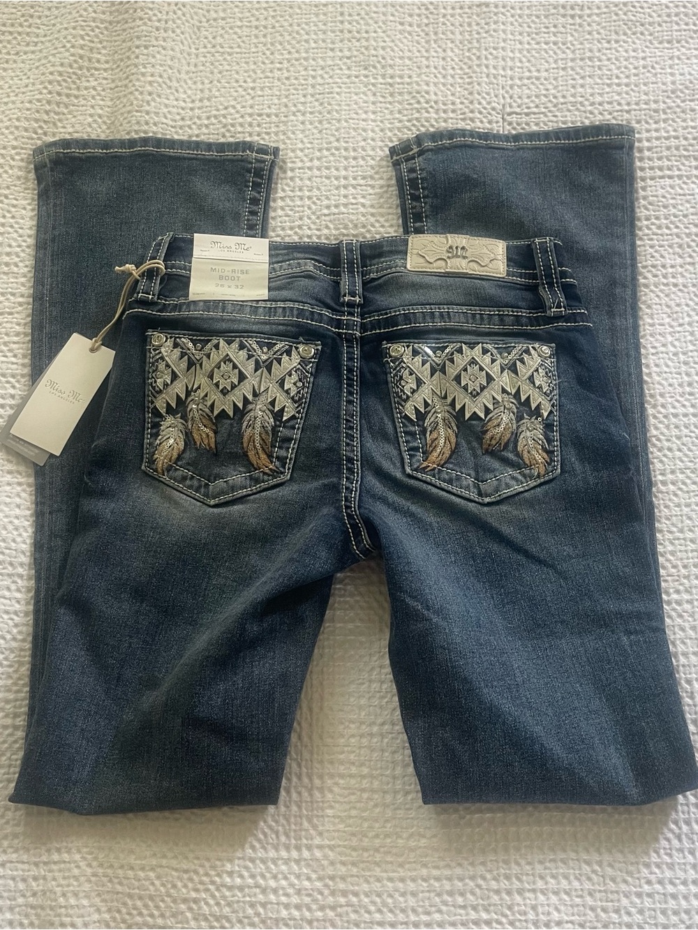 MISS ME JEANS mid-rise boho boot denim pants NWT
26
